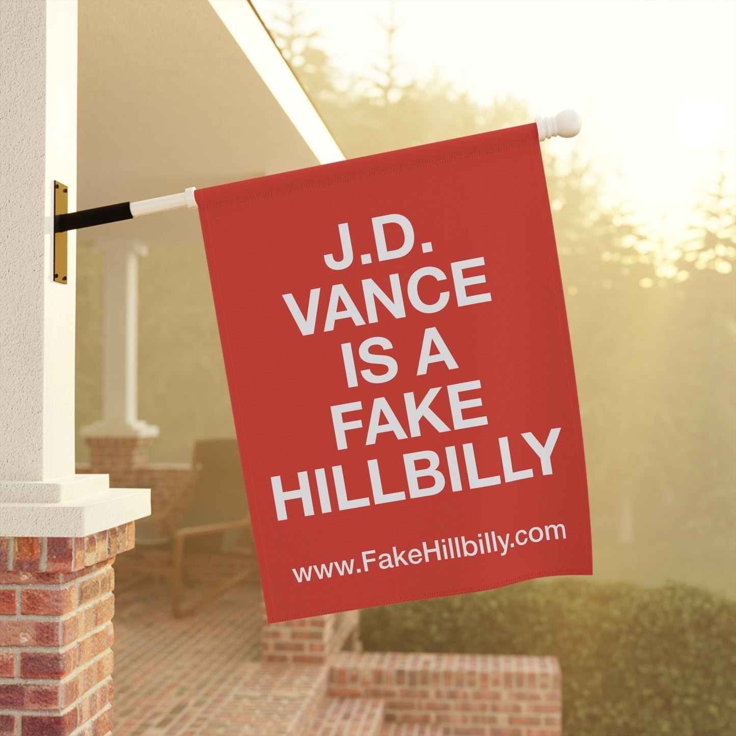 J.D. Vance Is a Fake Hillbilly Garden & House Banner - Red