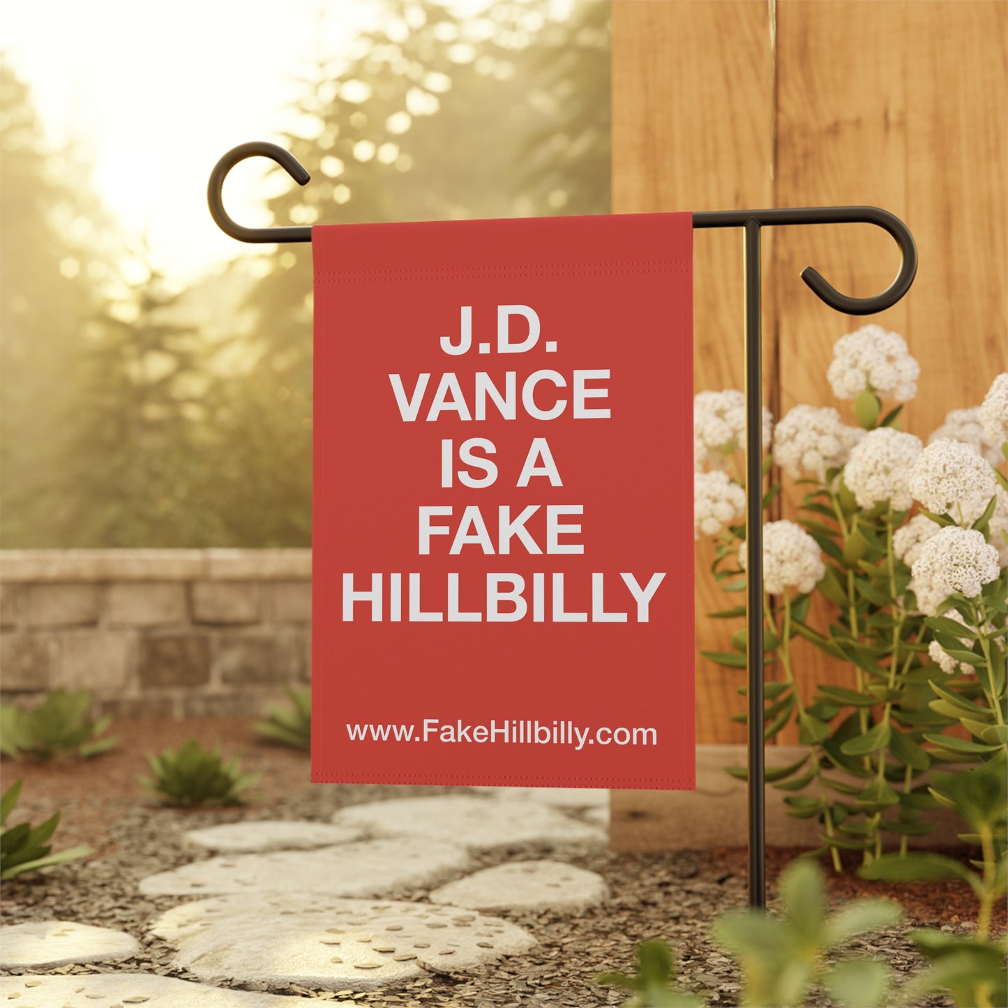 J.D. Vance Is a Fake Hillbilly Garden & House Banner - Red